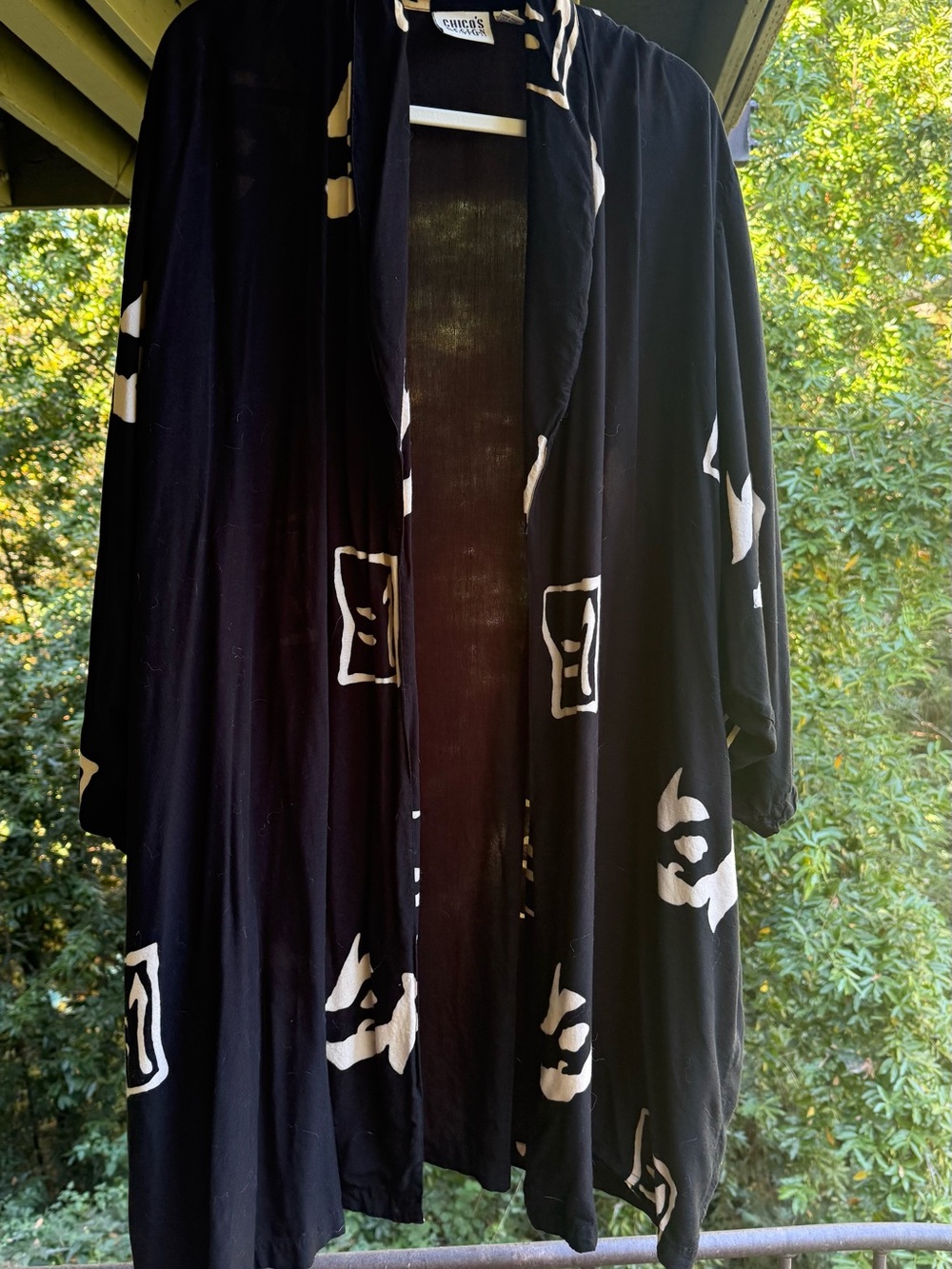Chico's Black & White Open-Front Kimono Cardigan